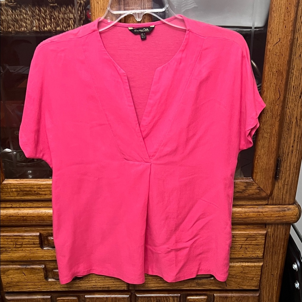 Massimo Dutti Bright Pink V-Neck Blouse
